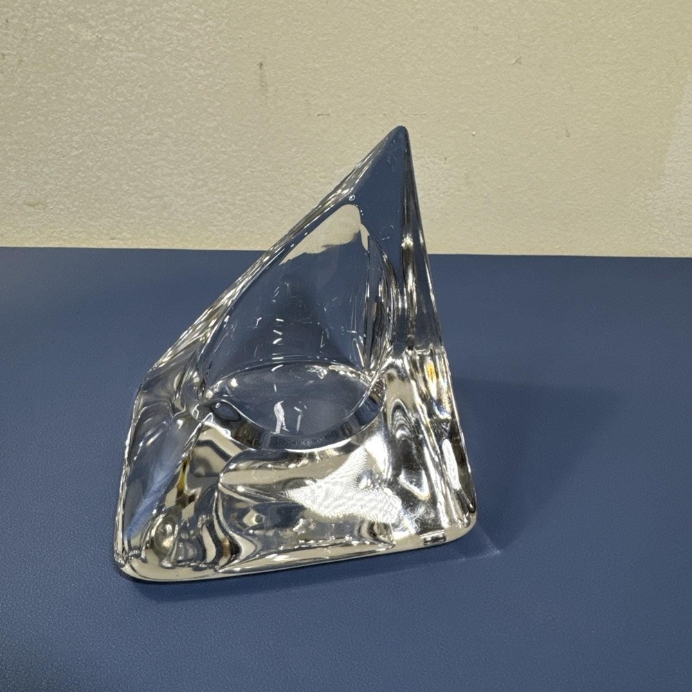 VTG Nybro Art Glass Ice Pyramid‎ Candle Holder Votive Sweden MCM 3.5"